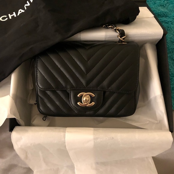 CHANEL Handbags - Chanel square mini lambskin light gold hardware